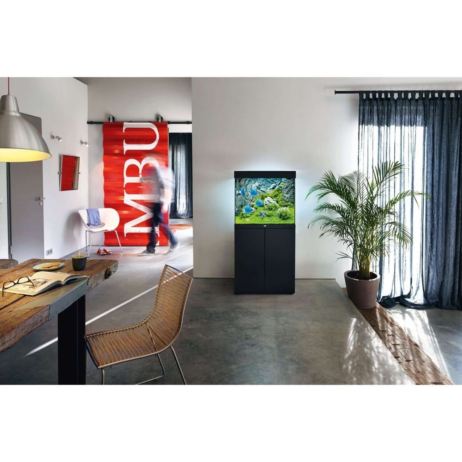 A JUWEL aquarium as the centrepiece of a modern home
